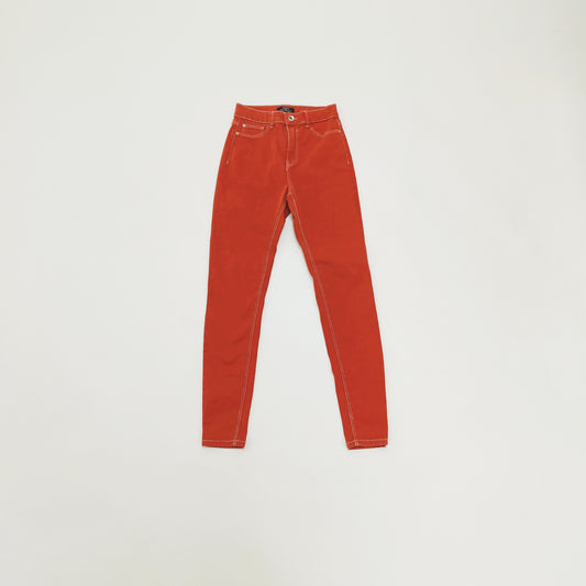 Faded Red Contrast Stitch High Waist Super Skinny Jeans Size Small | Preloved