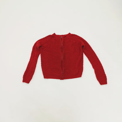 Red Waffle Knit Zip Up Cardigan Size Medium | Preloved