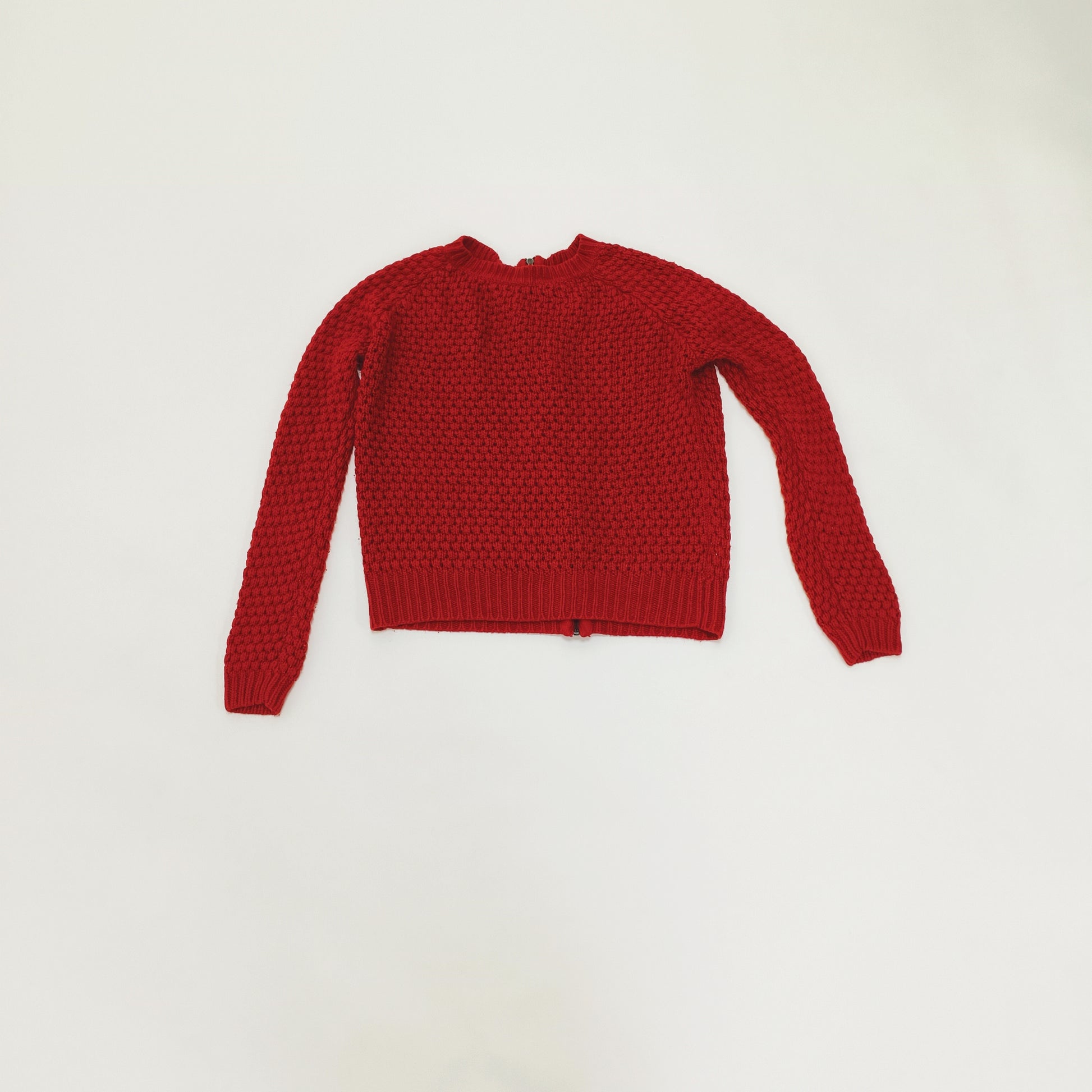 Red Waffle Knit Zip Up Cardigan Size Medium | Preloved