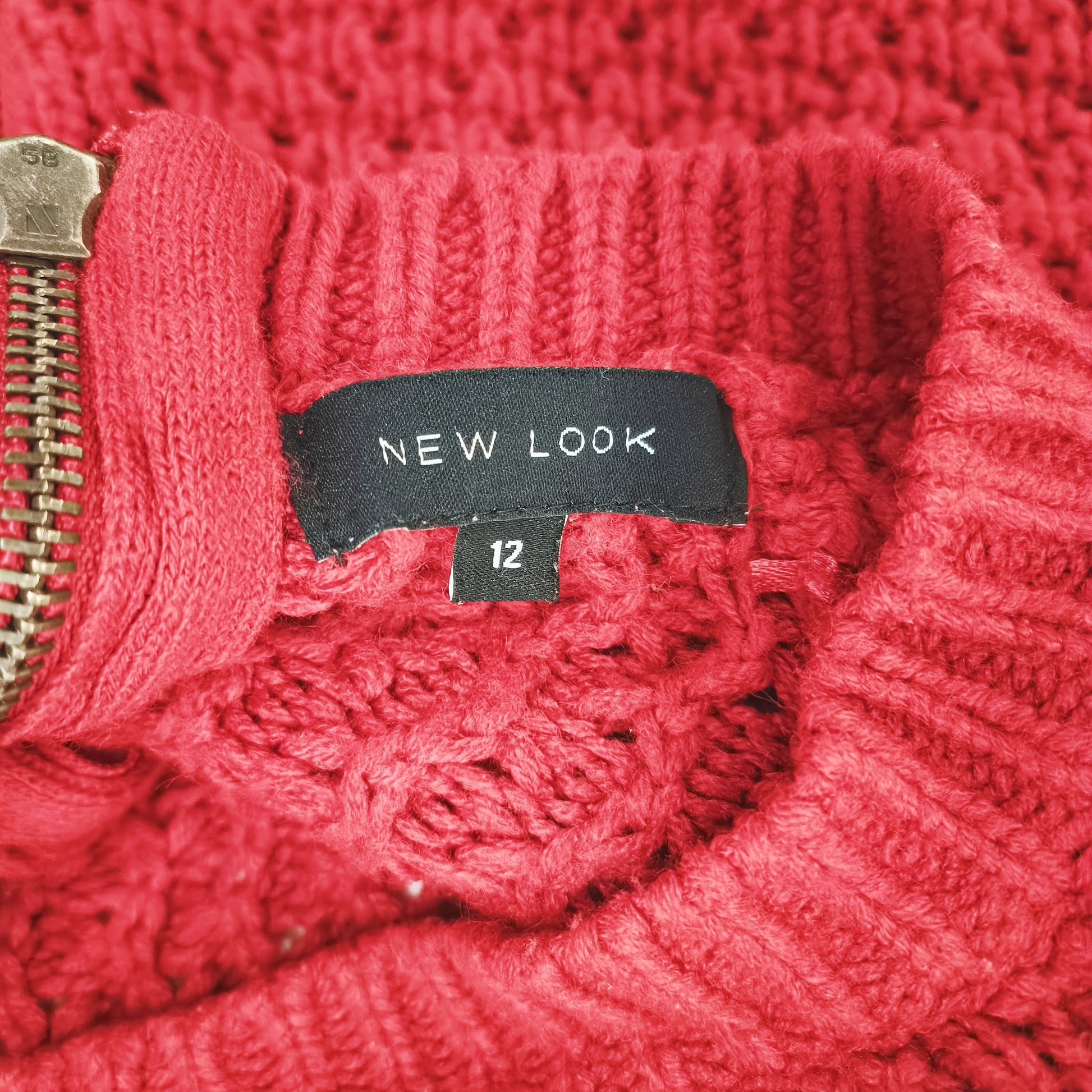 Red Waffle Knit Zip Up Cardigan Size Medium | Preloved
