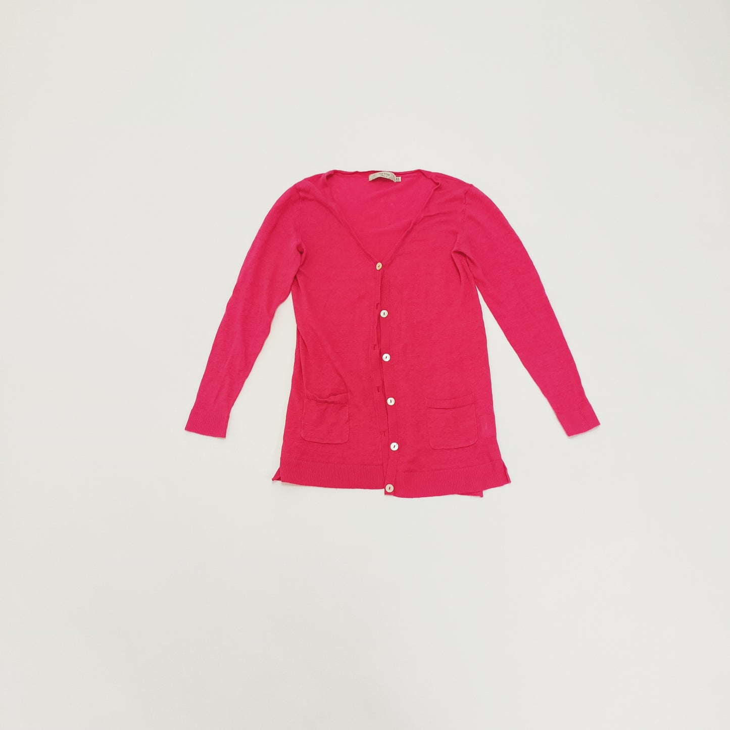 Hot Pink Longline Pearl Button Womens Lightweight Cardigan Size Extra Large | Preloved