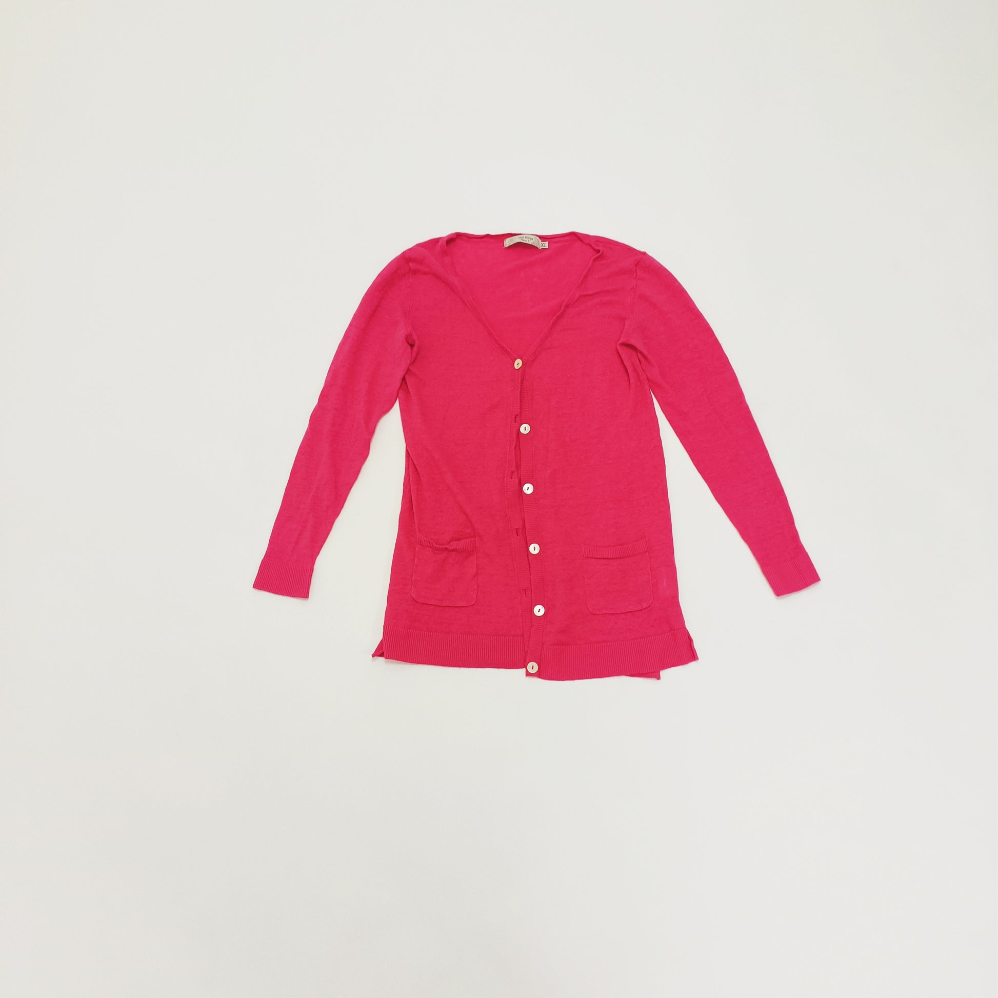 Hot Pink Longline Pearl Button Womens Lightweight Cardigan Size Extra Large | Preloved