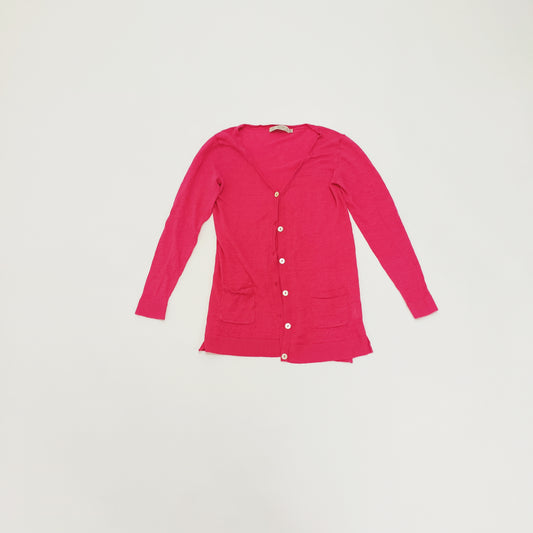 Hot Pink Longline Pearl Button Womens Lightweight Cardigan Size Extra Large | Preloved