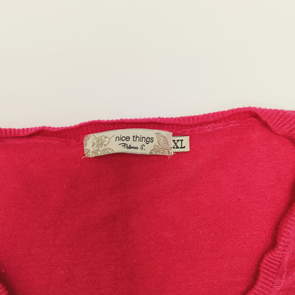 Hot Pink Longline Pearl Button Womens Lightweight Cardigan Size Extra Large | Preloved