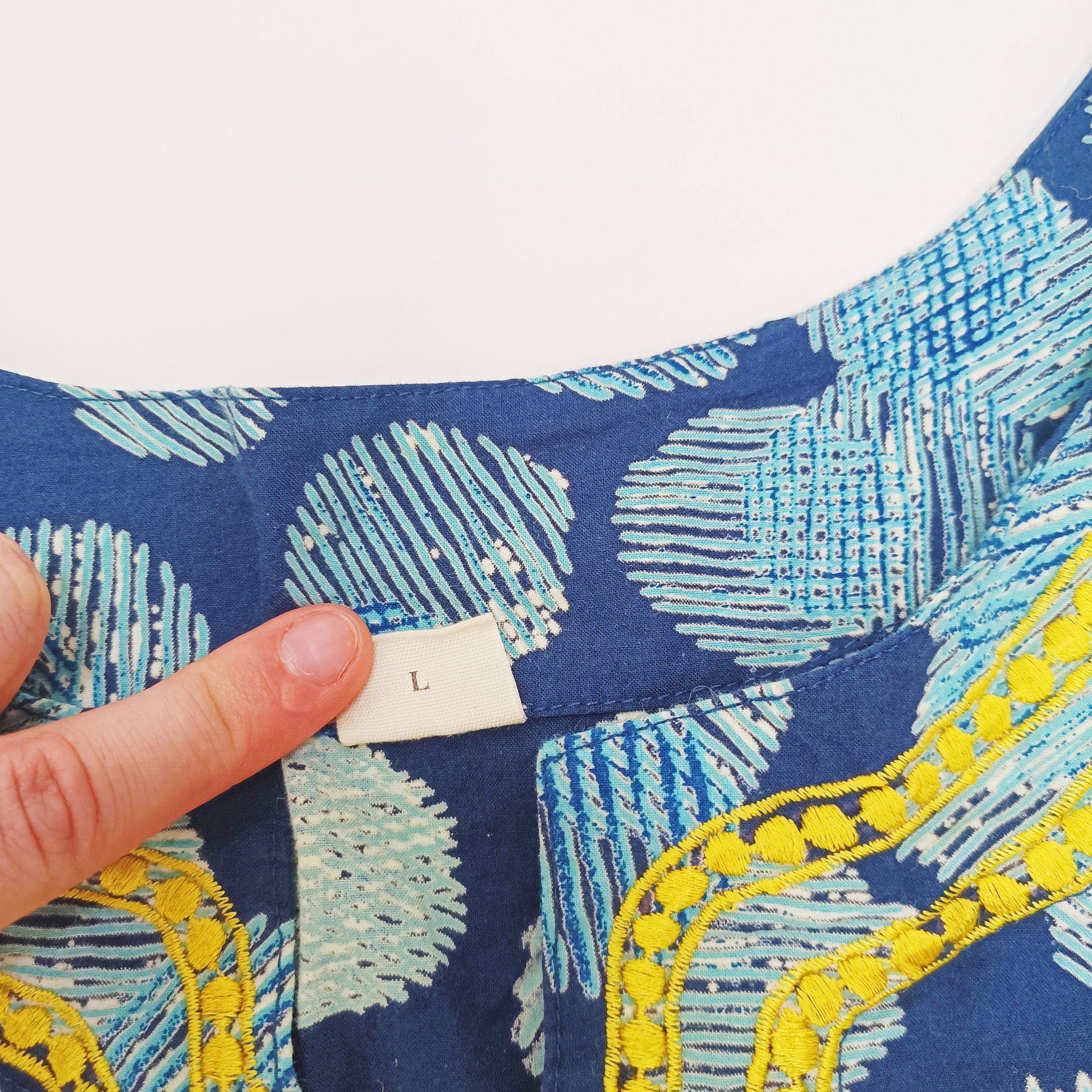 Blue Dotty Printed Womens Blouse Size Large | Preloved