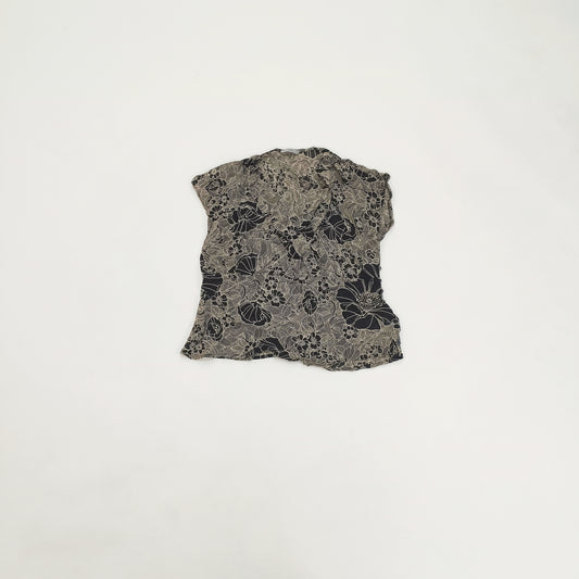 Monochrome Floral Wrap Style Short Sleeve Blouse Size Large | Preloved