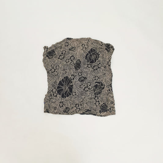 Monochrome Floral Wrap Style Short Sleeve Blouse Size Large | Preloved
