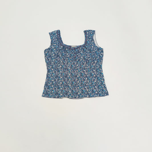 Blue Ditsy Floral Embroidered Sleeveless Top Size Large | Preloved