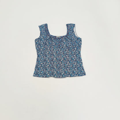 Baby Blue Linen Broderie Detail Top Size Large | Preloved