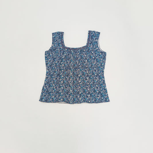 Blue Ditsy Floral Embroidered Sleeveless Top Size Large | Preloved