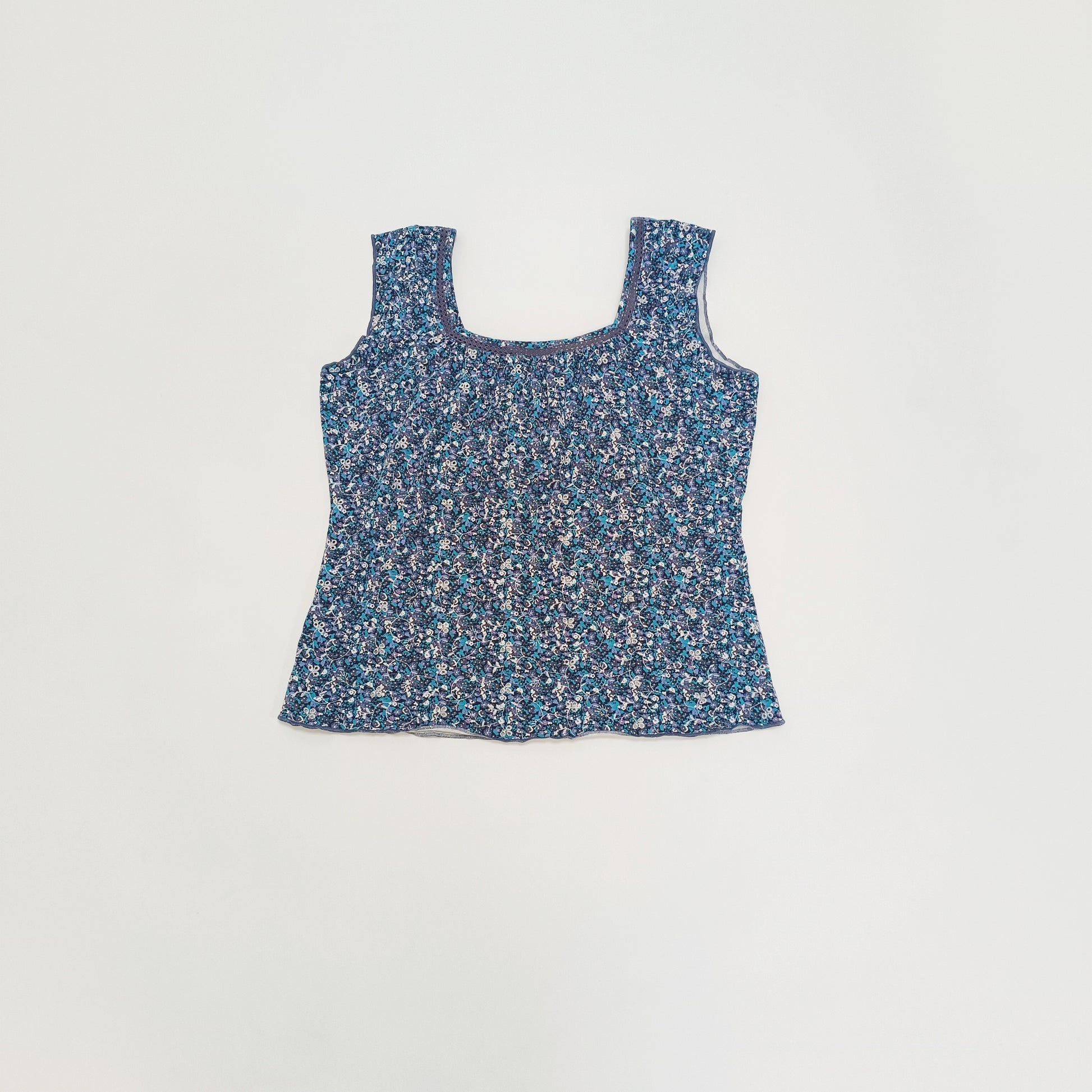 Baby Blue Linen Broderie Detail Top Size Large | Preloved