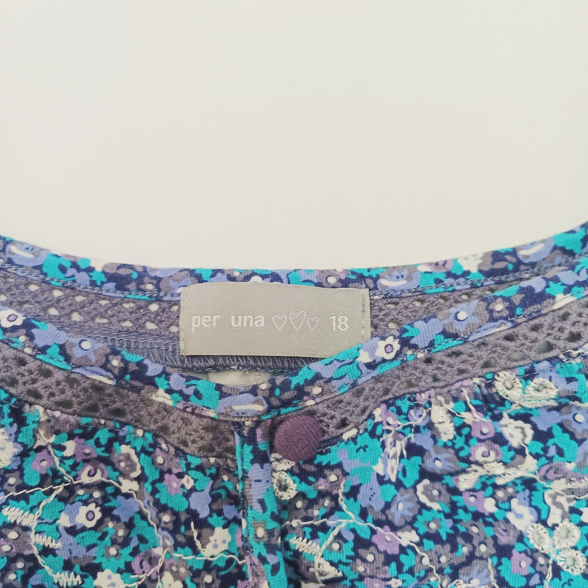Baby Blue Linen Broderie Detail Top Size Large | Preloved
