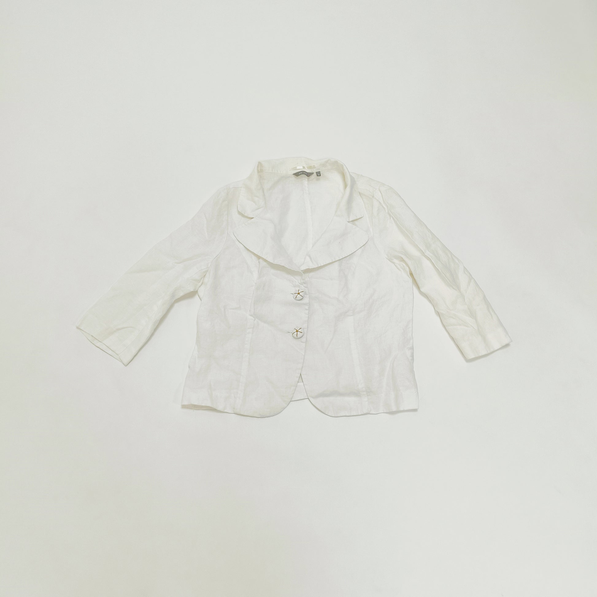 Cream 3/4 Sleeve Linen Collared Shirt Size Large | Preloved