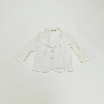 Cream 3/4 Sleeve Linen Collared Shirt Size Large | Preloved