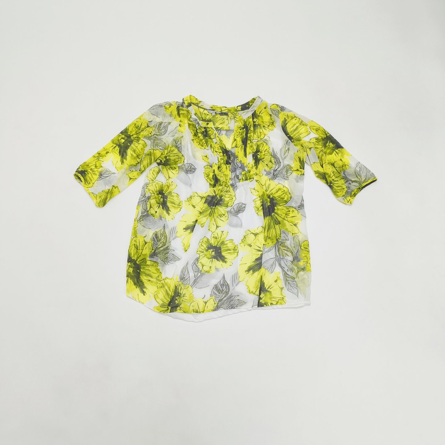 Yellow Bold Floral Double Layered Blouse Size Large | Preloved