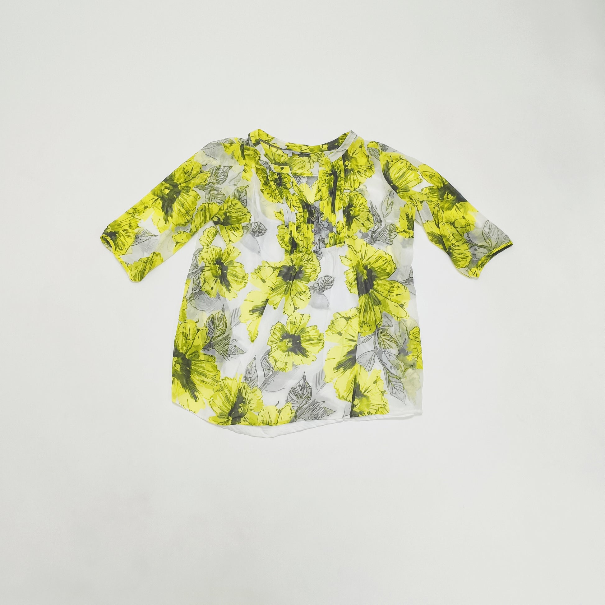 Yellow Bold Floral Double Layered Blouse Size Large | Preloved