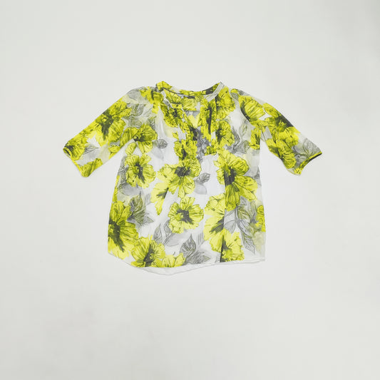 Yellow Bold Floral Double Layered Blouse Size Large | Preloved