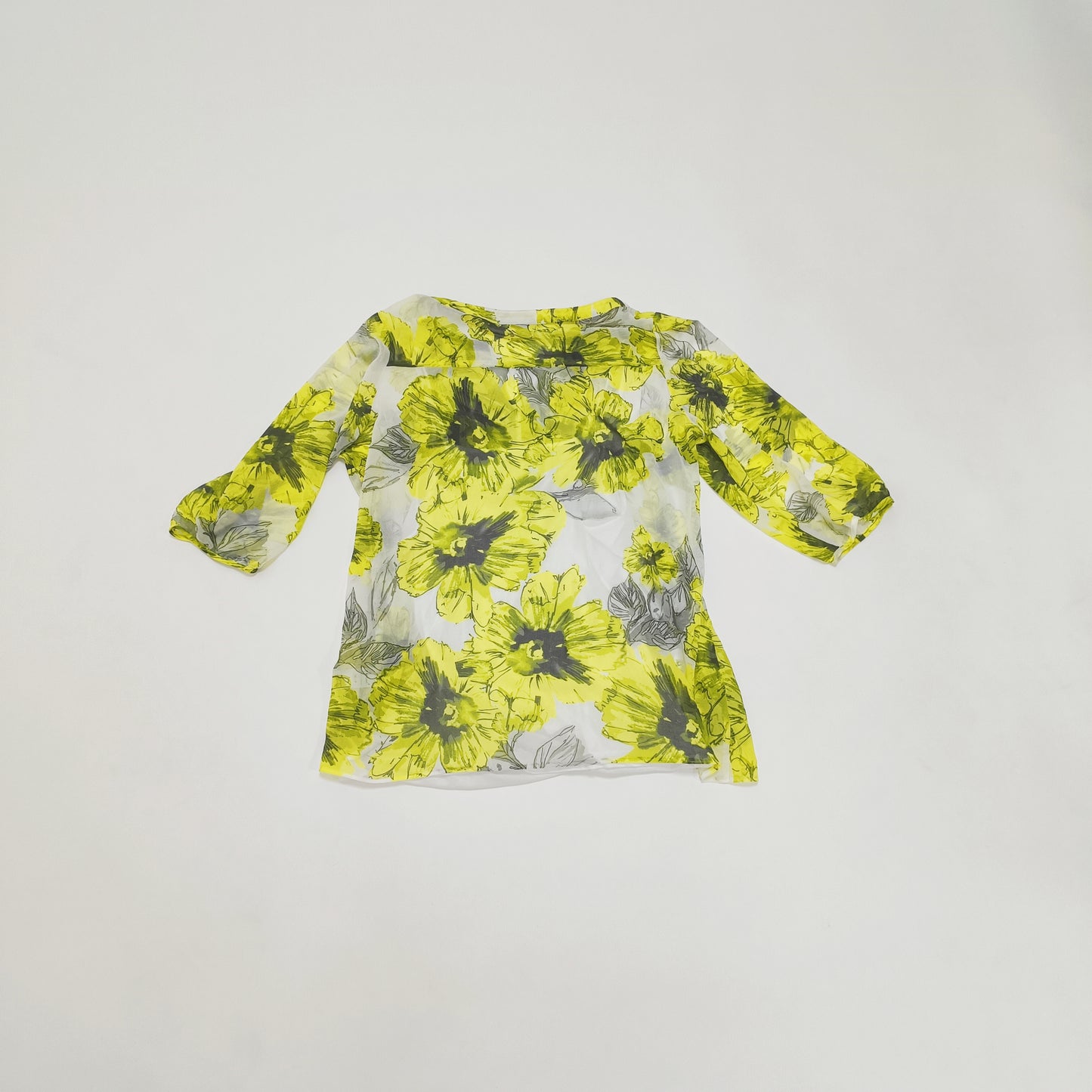 Yellow Bold Floral Double Layered Blouse Size Large | Preloved