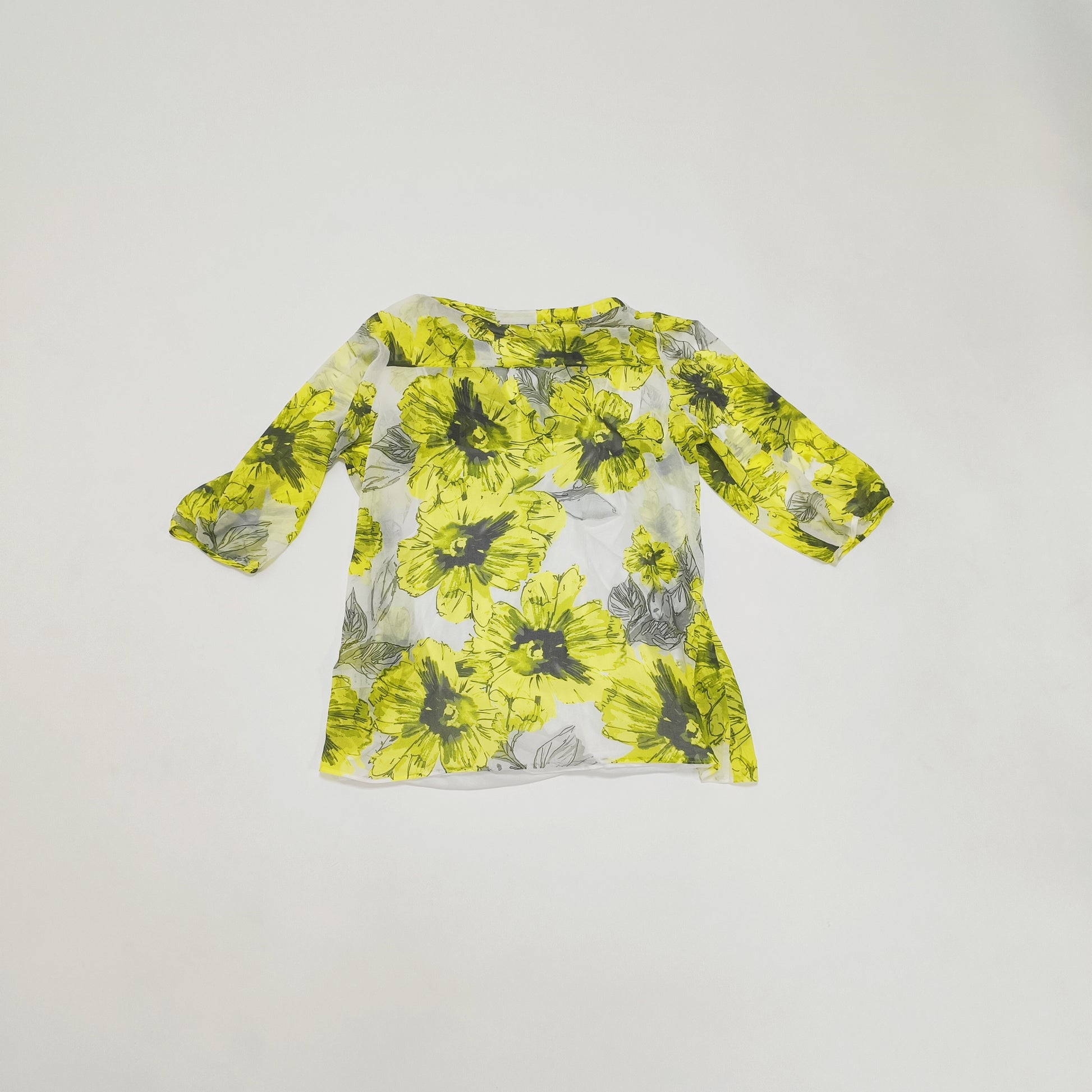 Yellow Bold Floral Double Layered Blouse Size Large | Preloved