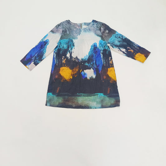 Blue Patterned 3/4 Sleeve Longline Top Size Large | Preloved