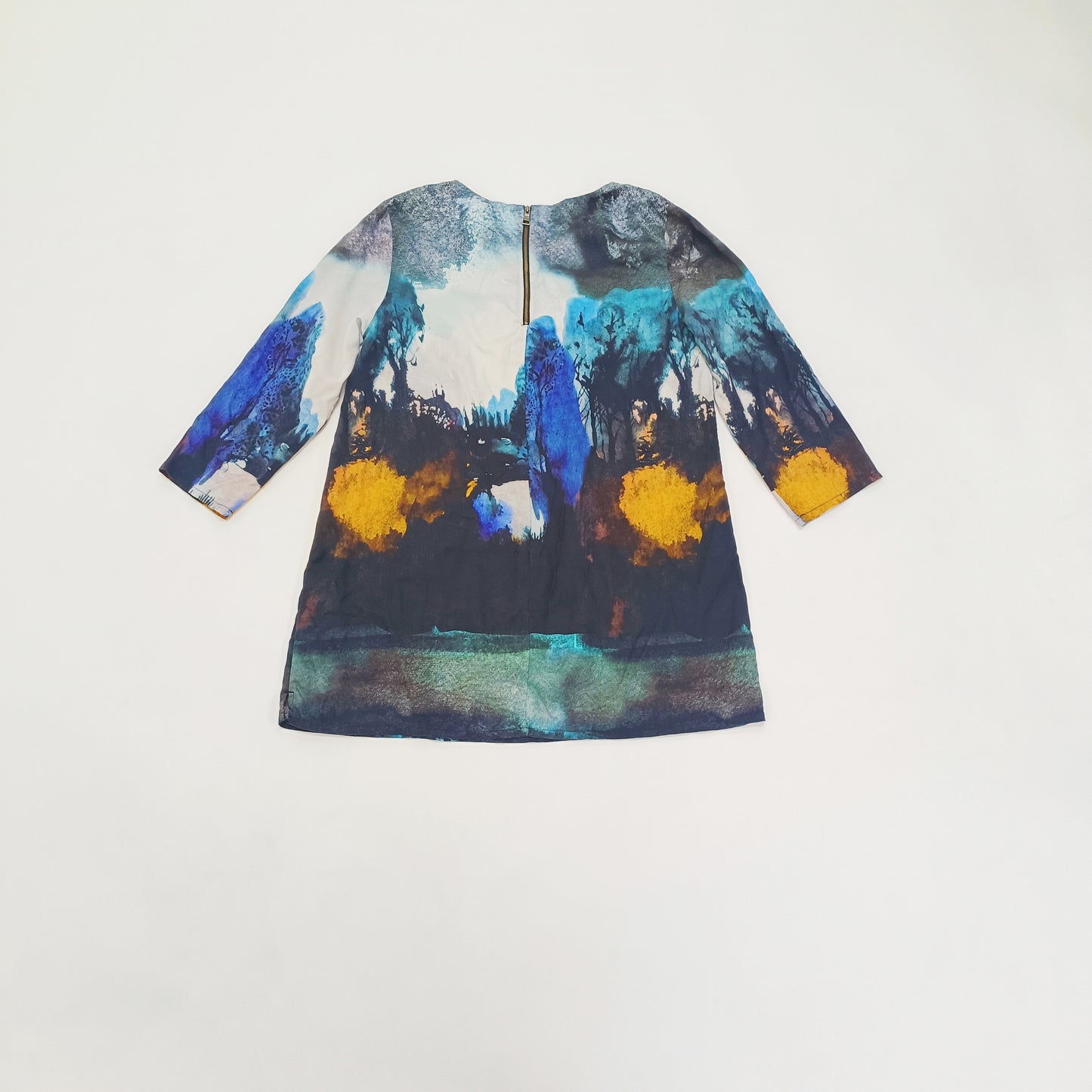 Blue Patterned 3/4 Sleeve Longline Top Size Large | Preloved