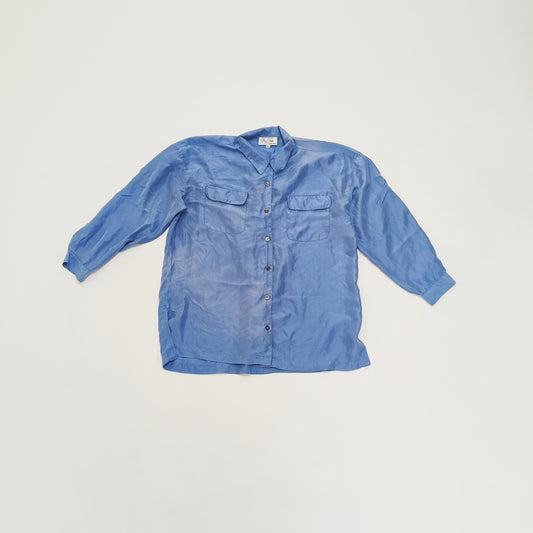 Dusty Blue Oversized Button Up Womens Silk Shirt Size Medium | Preloved