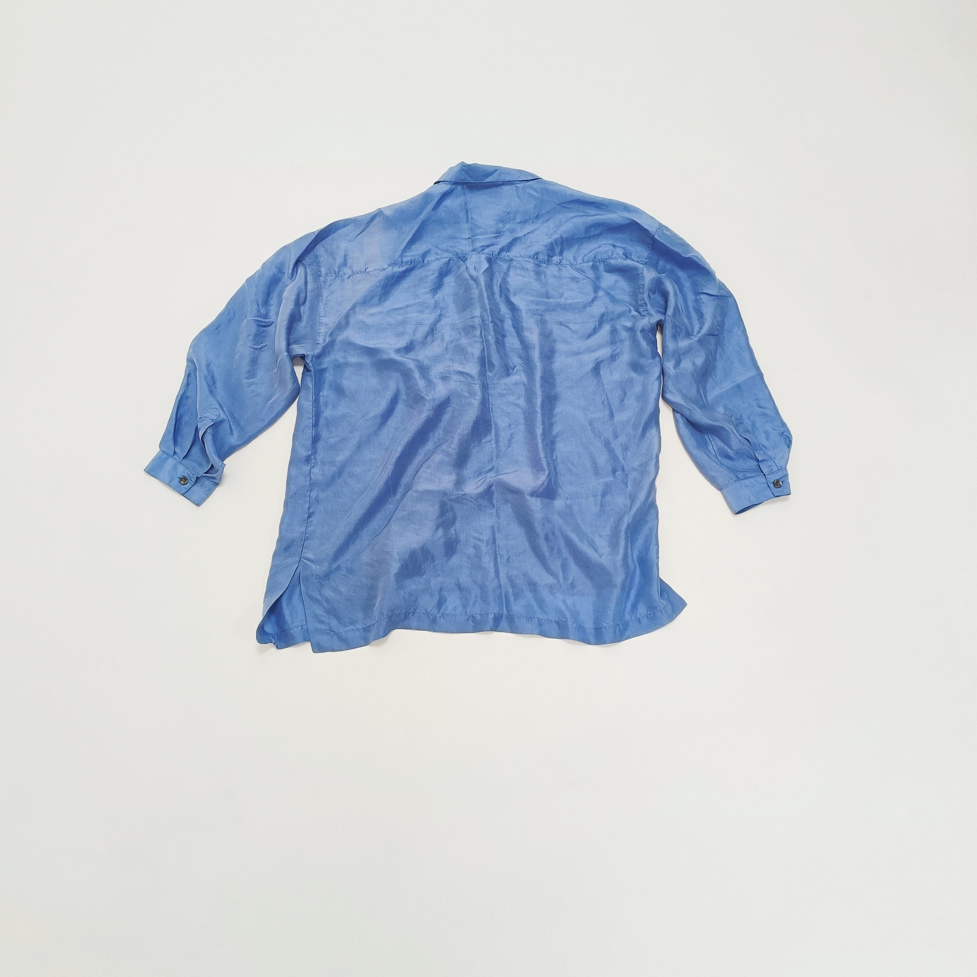 Dusty Blue Oversized Button Up Womens Silk Shirt Size Medium | Preloved