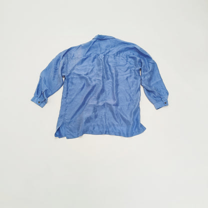 Dusty Blue Oversized Button Up Womens Silk Shirt Size Medium | Preloved