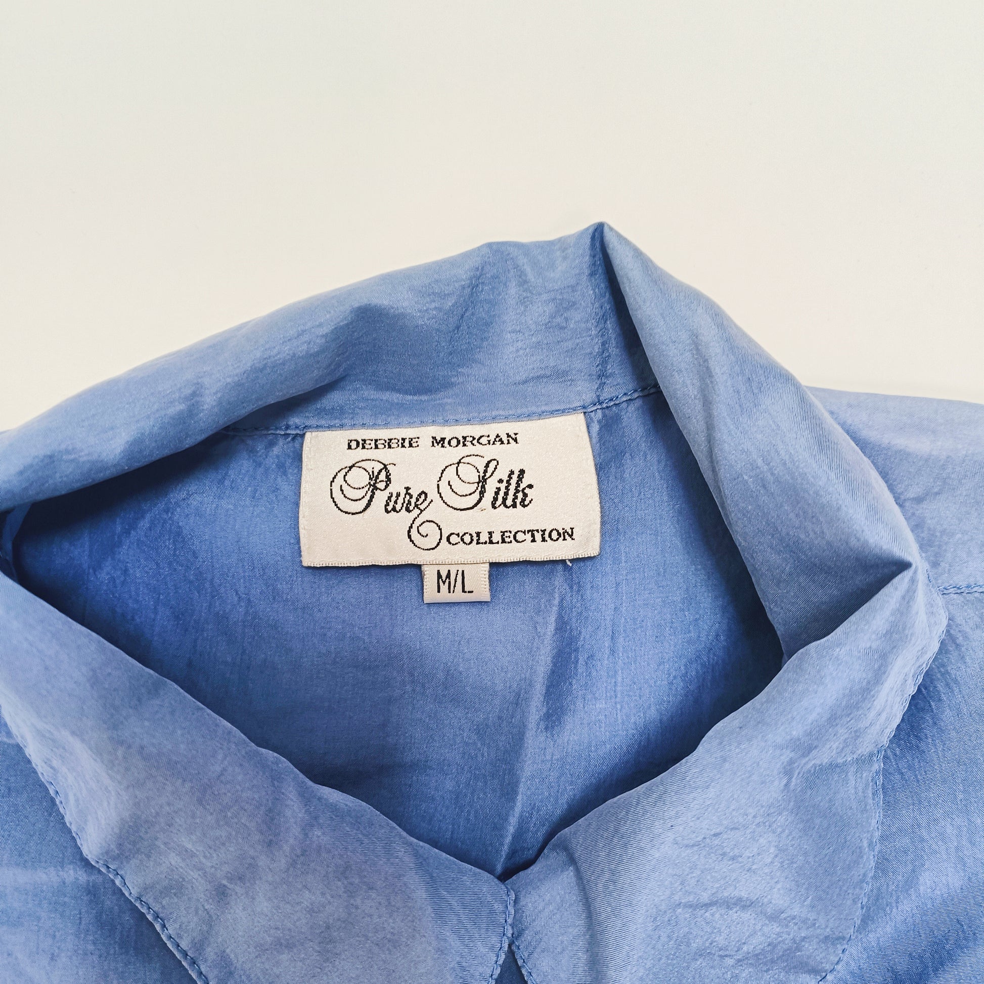 Dusty Blue Oversized Button Up Womens Silk Shirt Size Medium | Preloved