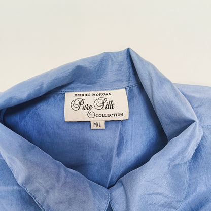 Dusty Blue Oversized Button Up Womens Silk Shirt Size Medium | Preloved