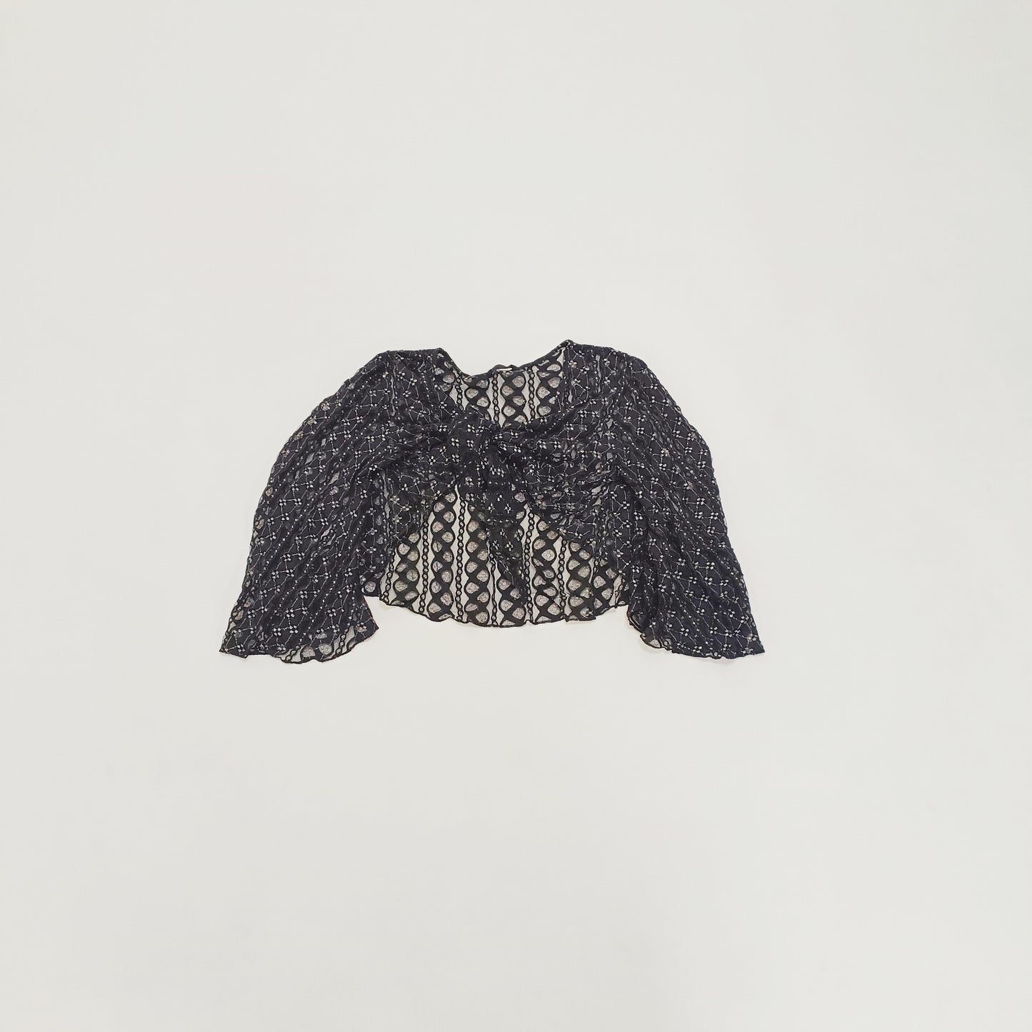 Black & Metallic Silver Tie Front Cropped Top Size Medium | Preloved
