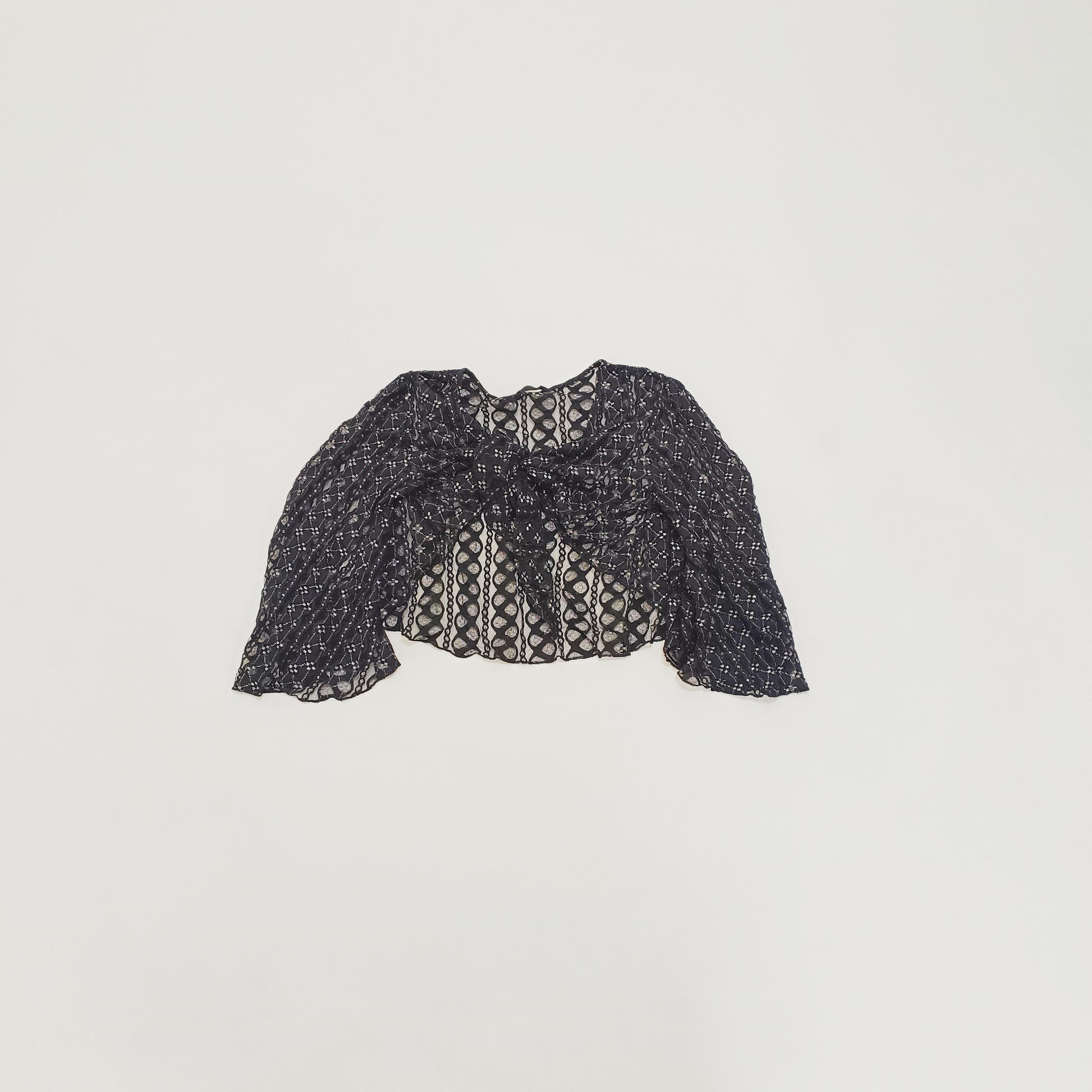 Black & Metallic Silver Tie Front Cropped Top Size Medium | Preloved
