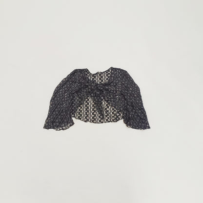 Black & Metallic Silver Tie Front Cropped Top Size Medium | Preloved