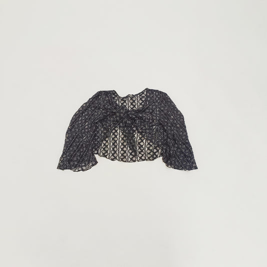 Black & Metallic Silver Tie Front Cropped Top Size Medium | Preloved