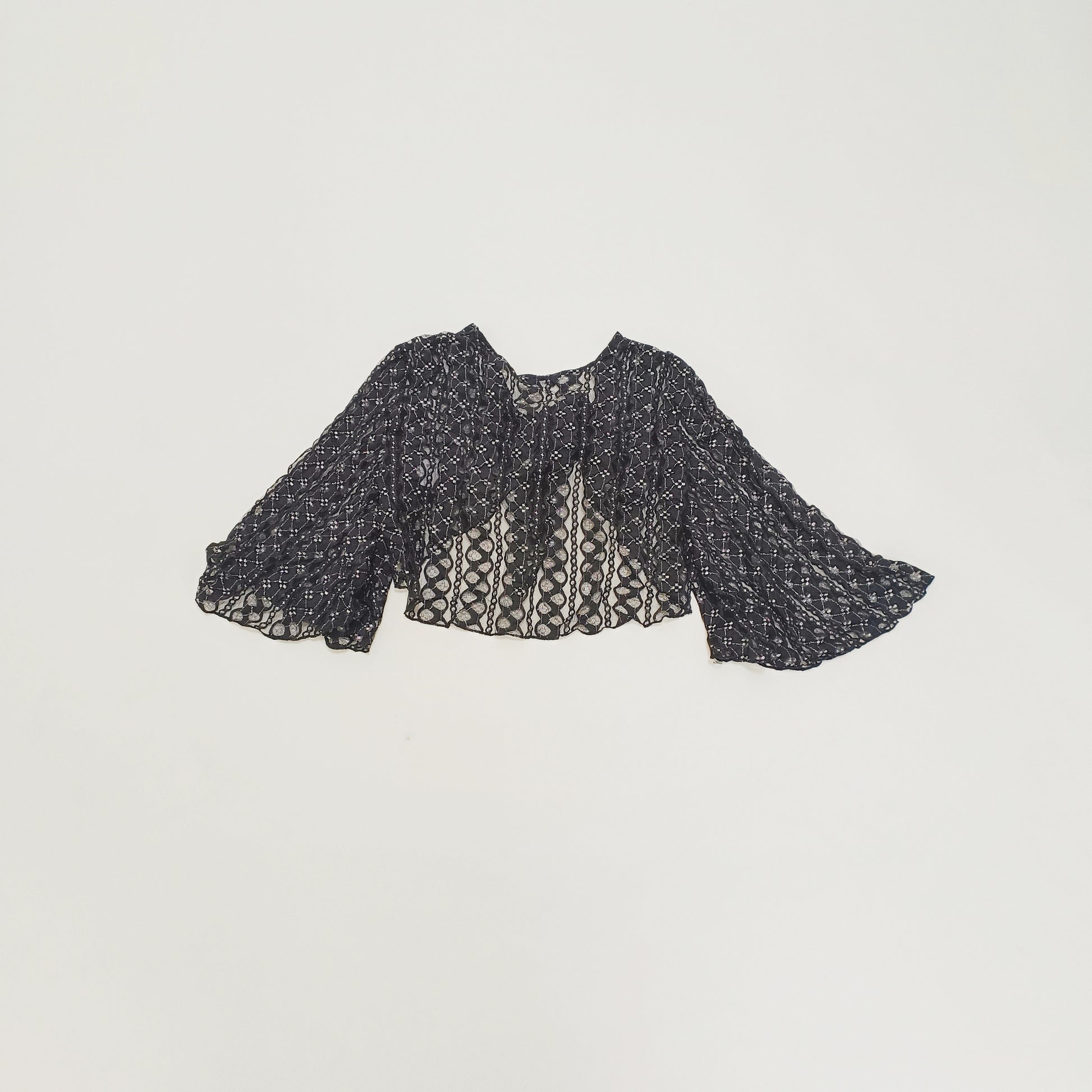 Black & Metallic Silver Tie Front Cropped Top Size Medium | Preloved