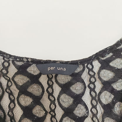 Black & Metallic Silver Tie Front Cropped Top Size Medium | Preloved