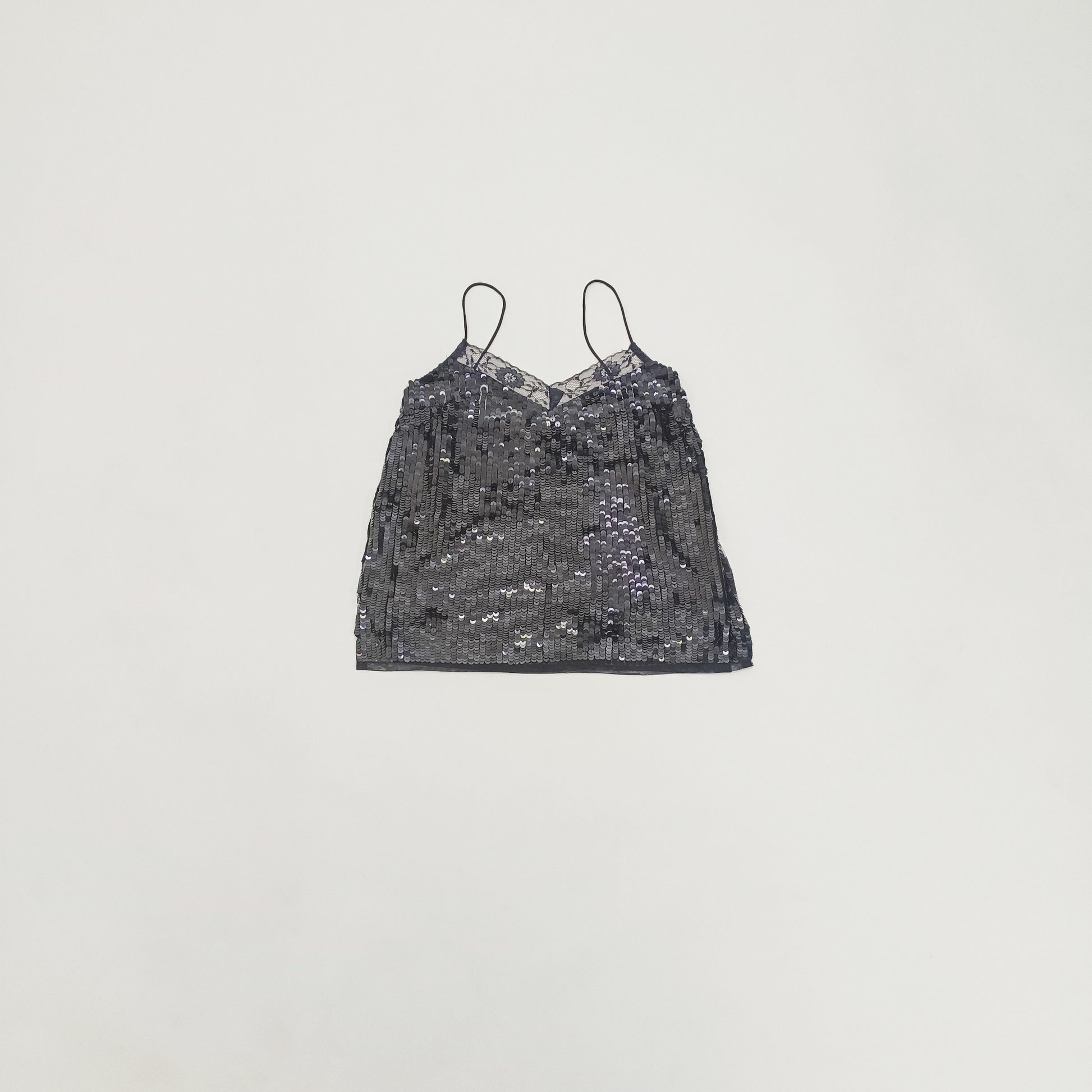 Black Sequin Strappy Womens Cropped Top Size Small | Preloved