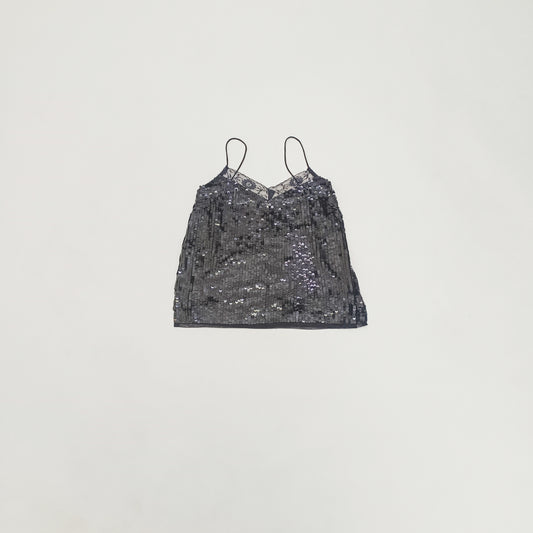 Black Sequin Strappy Womens Cropped Top Size Small | Preloved
