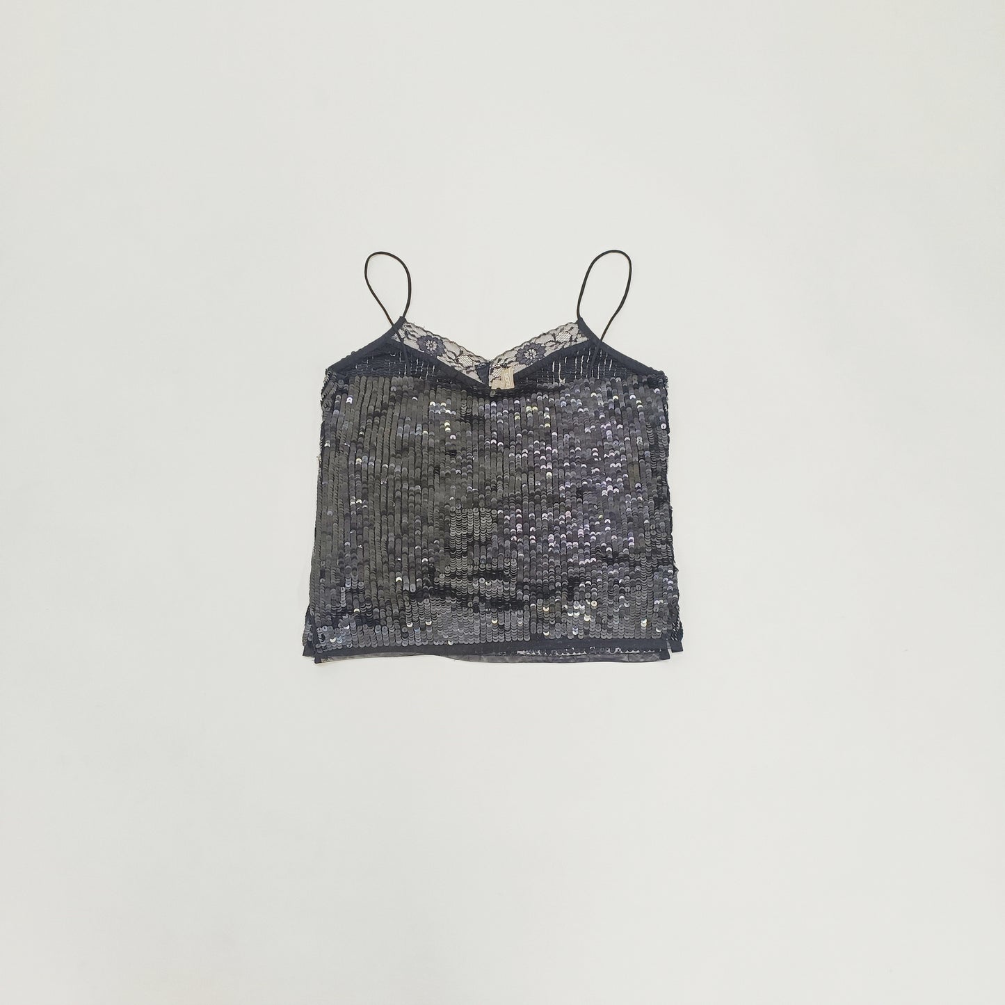 Black Sequin Strappy Womens Cropped Top Size Small | Preloved