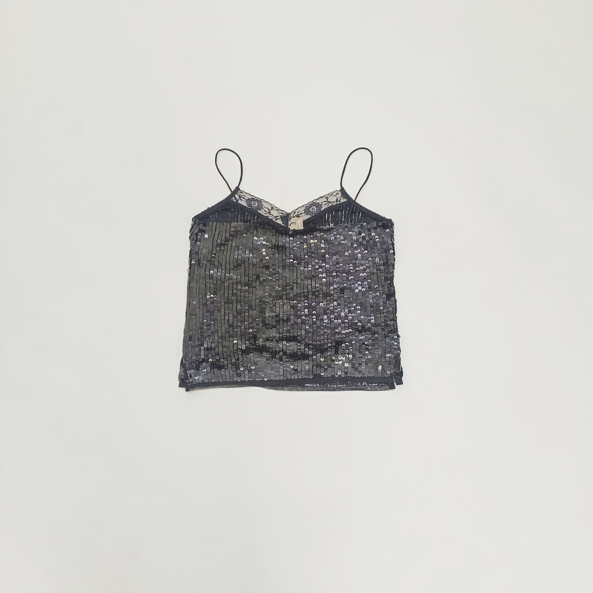 Black Sequin Strappy Womens Cropped Top Size Small | Preloved