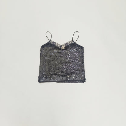 Black Sequin Strappy Womens Cropped Top Size Small | Preloved