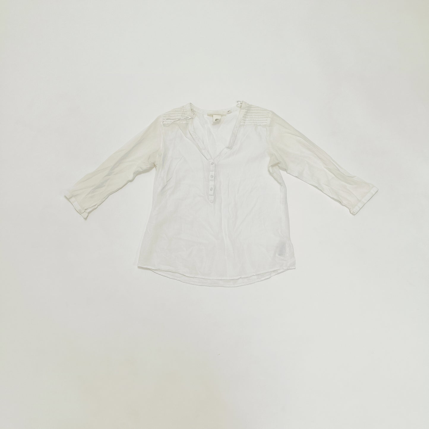 White V Neck Button Up Womens Blouse Size Small | Preloved