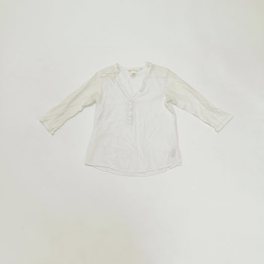 White V Neck Button Up Womens Blouse Size Small | Preloved