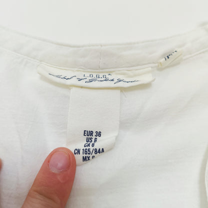 White V Neck Button Up Womens Blouse Size Small | Preloved