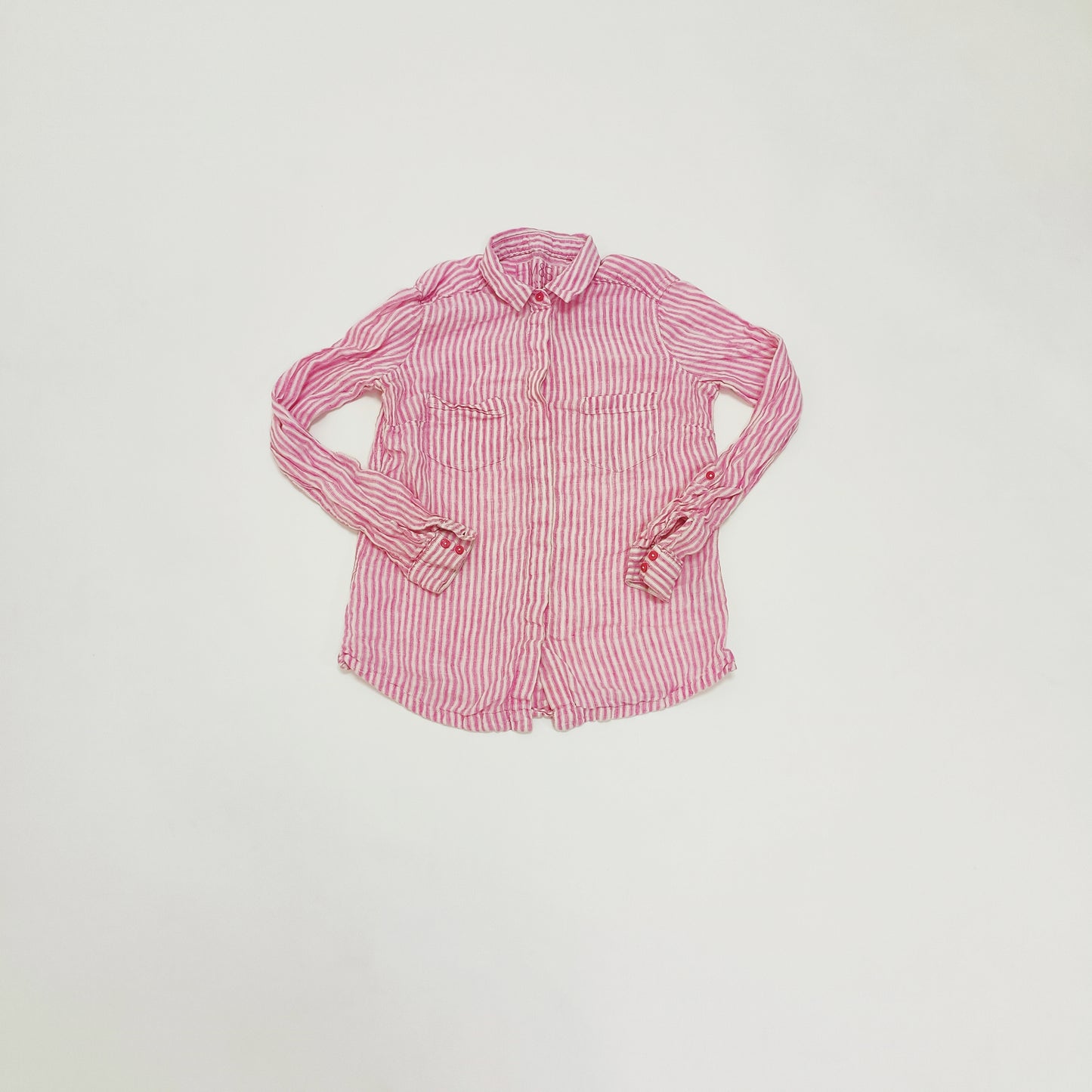 Pink & White Vertical Stripe Womens Shirt Size Small | Preloved