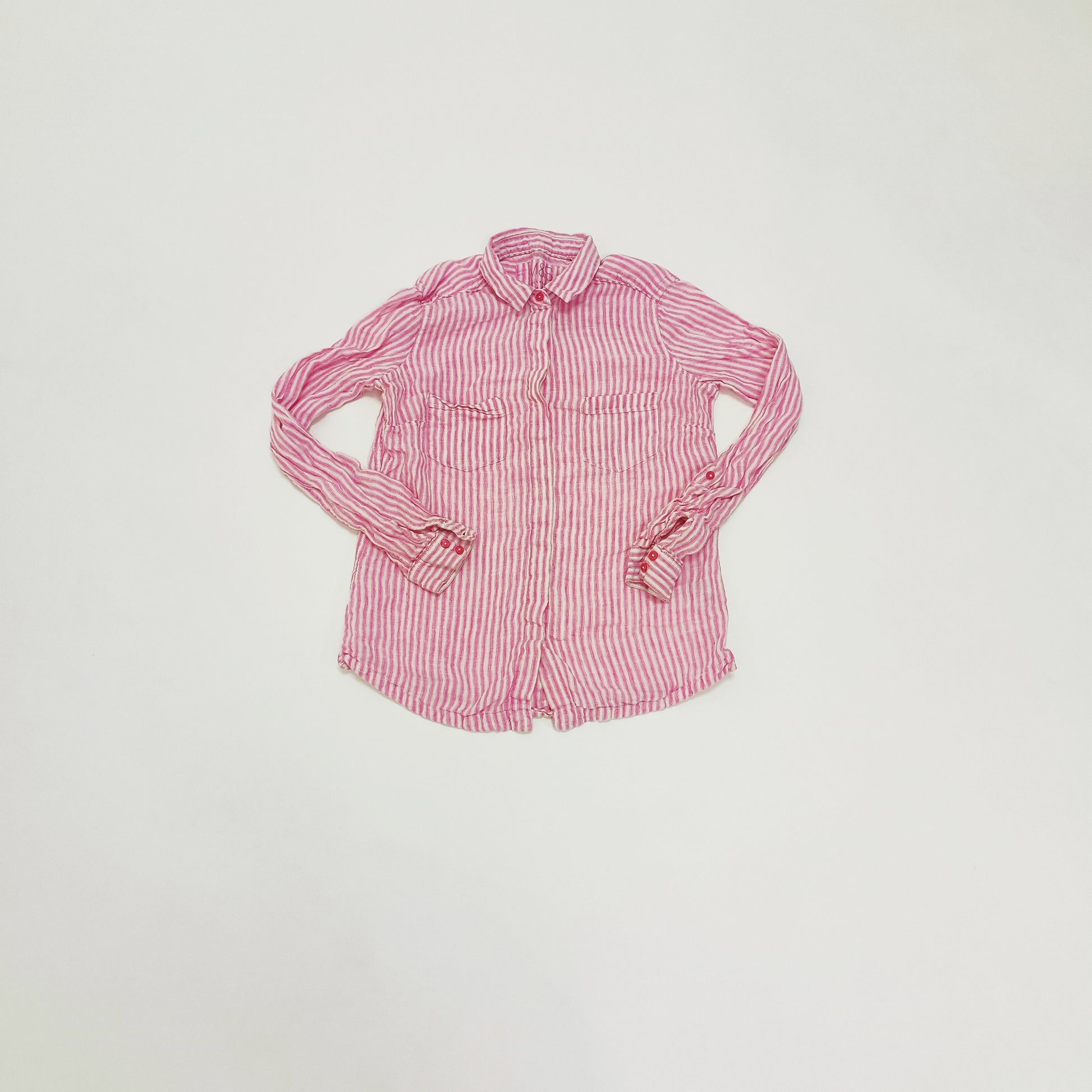 Pink & White Vertical Stripe Womens Shirt Size Small | Preloved
