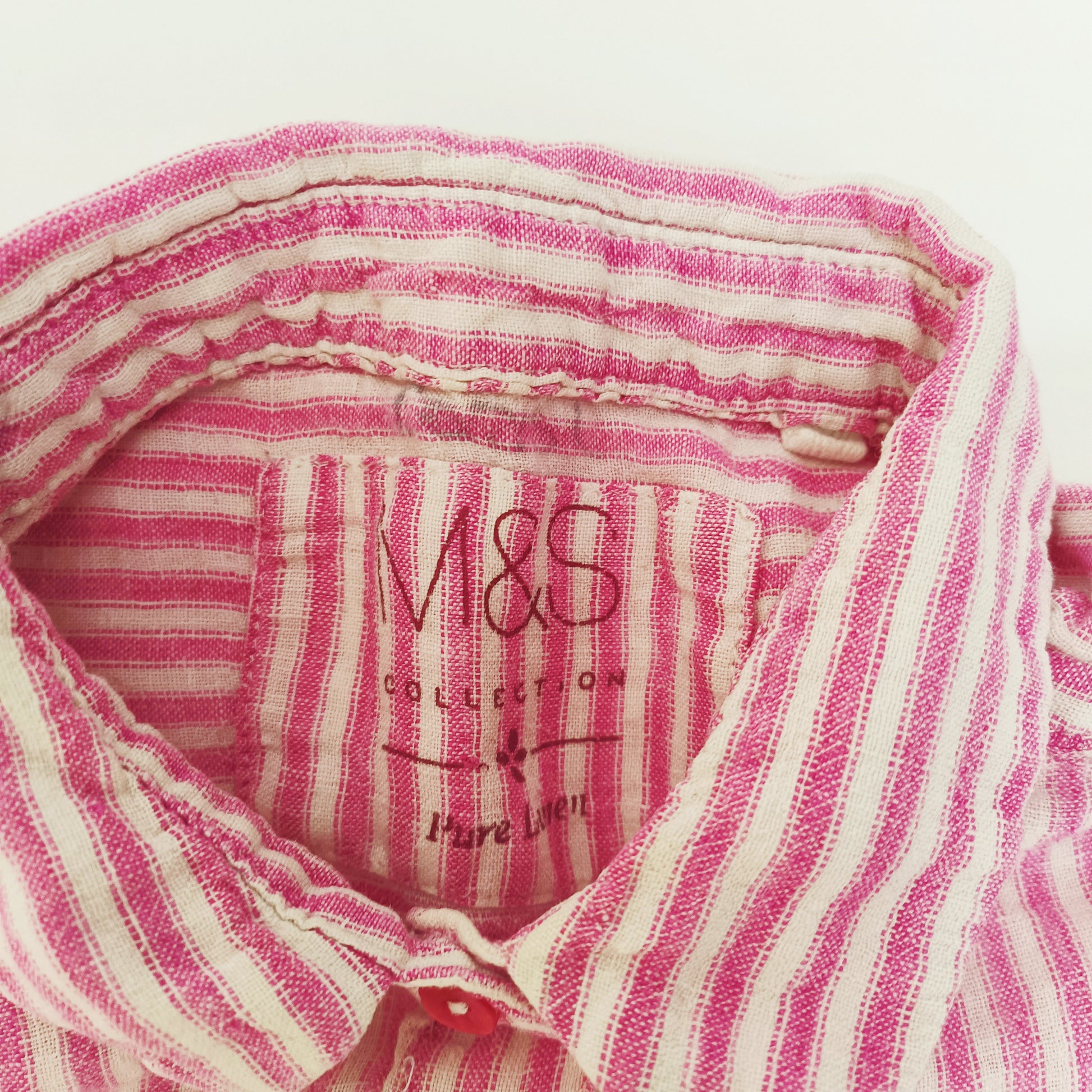 Pink & White Vertical Stripe Womens Shirt Size Small | Preloved