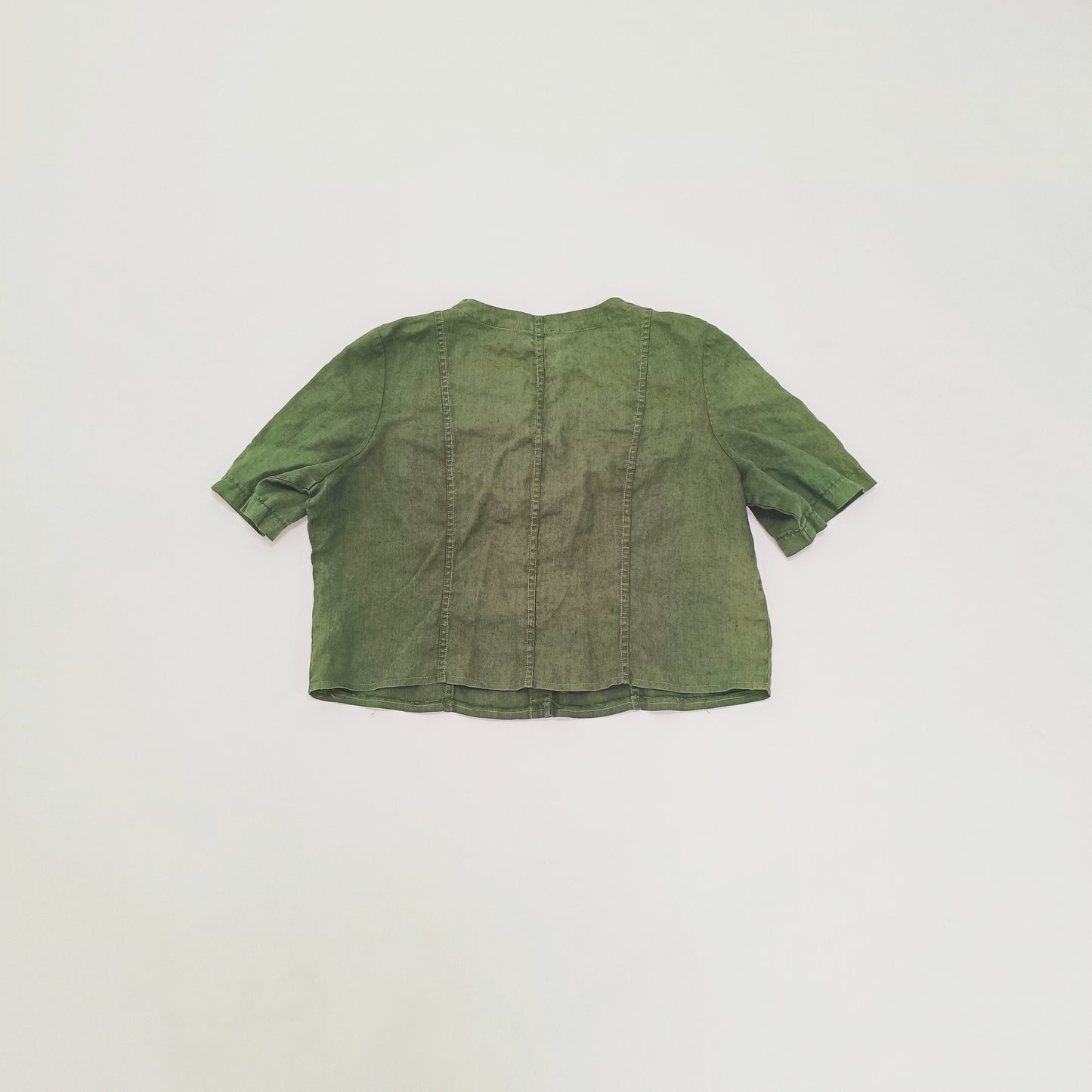 Khaki Green Boxy Fit Contrast Stitch Shirt Size Small | Preloved