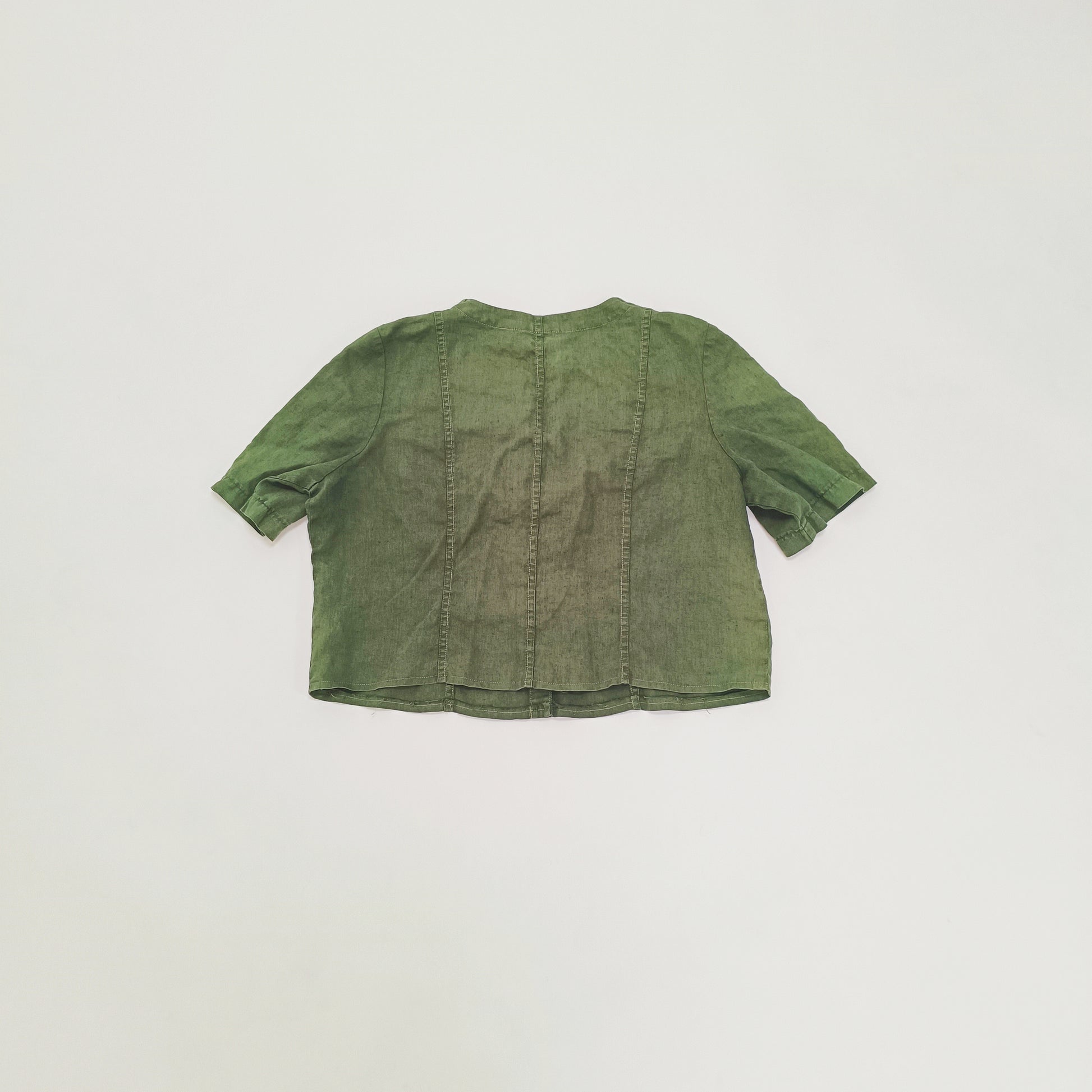 Khaki Green Boxy Fit Contrast Stitch Shirt Size Small | Preloved