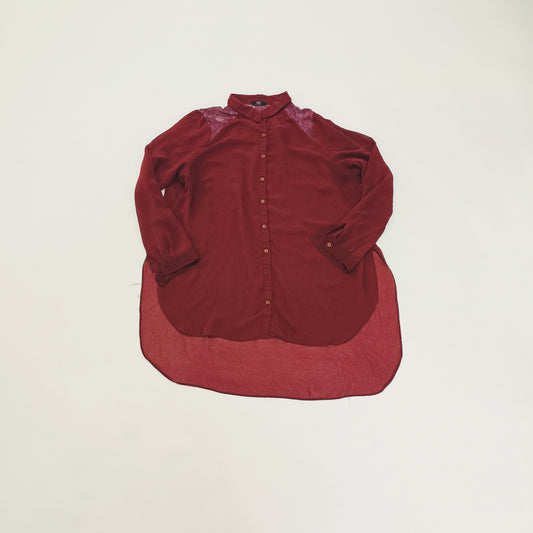 Burgundy Sheer Shirt With Lace Panelling Size Extra Large | Preloved
